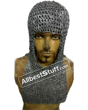 Flat Riveted Alternating Solid Aluminum Maille Coif